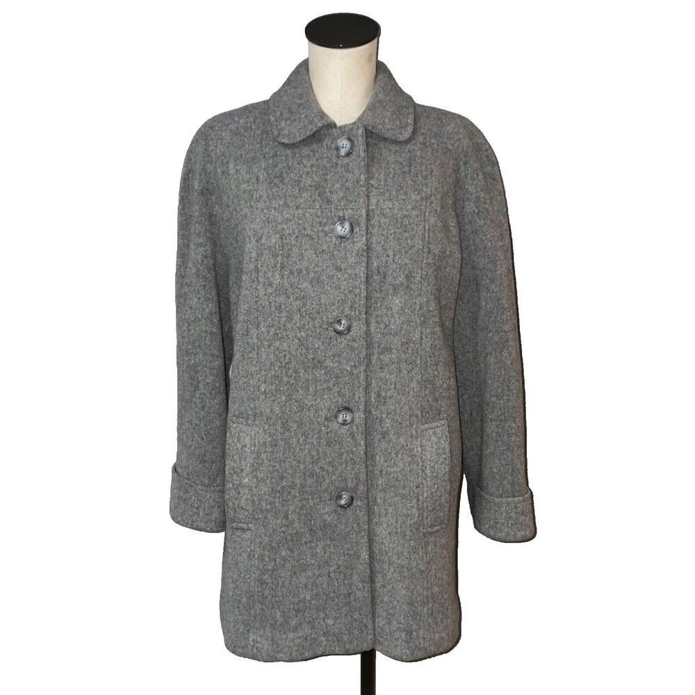 London Fog Women's Classic Gray Wool Pea Coat size 12 Single Breasted Old Money